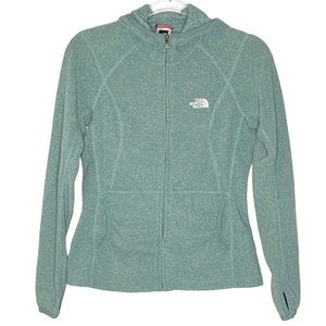 THE NORTHFACE LIGHTWEIGHT FLEECE ZIP UP HOODIE GREEN THUMB HOLES SZ S.   FLAW